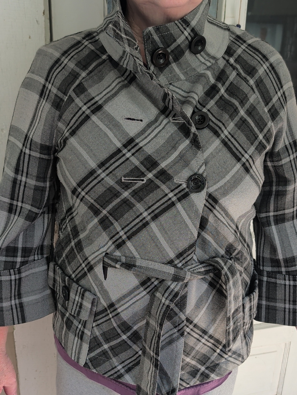 Apt. 9 Gray Plaid Double-Breasted Pea Coat